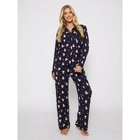 Loungeable Penquin Long Sleeved Button Down Traditional Pyjama Set - Navy