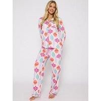 Loungeable Ornament Printed Jersey Long Sleeved Christmas Pyjama And Trouser Set - Multi