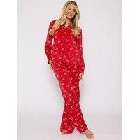 Loungeable Cocktail Glass Printed Traditional Long Sleeved Top And Trouser Christmas Pyjama Set - Red