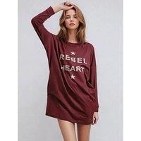 Religion Rebel Slogan Beaded Tunic Dress - Red