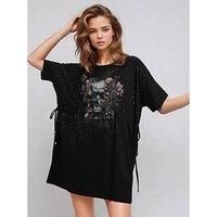 Religion Topaz Jersey Beaded Skull Tunic Dress - Black