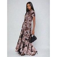 Religion Mystic Maxi Shirt Dress In Animal Print - Beige