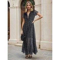 Religion Decoy Full Skirt Polka Dot Maxi Dress - Black