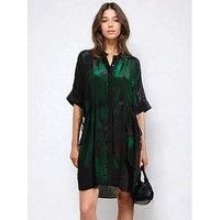 Religion Jade Tie Waist Floral Placement Tunic - Green