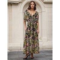 Religion Sunny Maxi Boho Dress With Tiered Skirt In Obscure Floral Print - Yellow