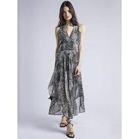 Religion Aida Midi Dress In Snake Skin Print With Handkerchief Hem - Natural