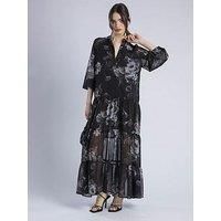 Religion Cala Tiered Boho Maxi Dress In Dark Floral Print - Black
