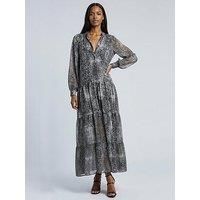Religion Cala Tiered Boho Maxi Dress In Snake Skin Print - Natural