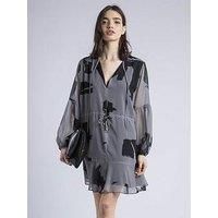 Religion Eternity Mini Dress With Neck Tie In Abstract Print - Grey