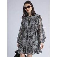 Religion Eternity Mini Dress With Neck Tie In Snake Skin Print - Natural
