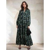 Religion Sunset Maxi Dress With Tiered Skirt In Green Floral - Green