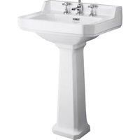 Bayswater Fitzroy Traditional 3 Tap Hole Basin with Comfort Height Full Pedestal - 595mm