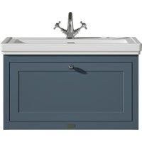 Bayswater Hartleigh Stiffkey Blue Traditional Wall Hung Vanity Unit & 1 Tap Hole Traditional Recessed Basin - 800mm