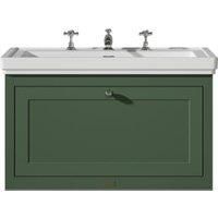 Bayswater Hartleigh Hunter Green Traditional Wall Hung Vanity Unit & 3 Tap Hole Traditional Recessed Basin - 800mm