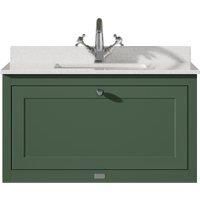 Bayswater Hartleigh Hunter Green Traditional Wall Hung Vanity Unit & 1 Tap Hole White Marble Top Basin - 800mm