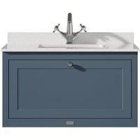 Bayswater Hartleigh Stiffkey Blue Traditional Wall Hung Vanity Unit & 1 Tap Hole White Marble Top Basin - 800mm