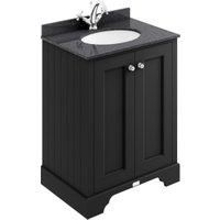 Bayswater Victrion Matt Black Traditional Freestanding Vanity Unit & Black Marble Top Basin - 600mm