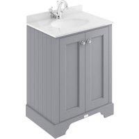 Bayswater Victrion Plummett Grey Traditional Freestanding Vanity Unit & White Marble Top Basin - 600mm
