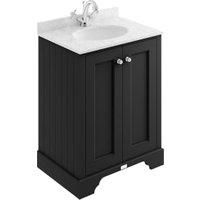 Bayswater Victrion Matt Black Traditional Freestanding Vanity Unit & Grey Marble Top Basin - 600mm