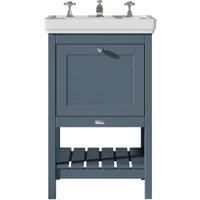 Bayswater Hartleigh Stiffkey Blue Traditional Freestanding Vanity Unit & 3 Tap Hole White Recessed Basin - 500mm
