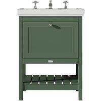 Bayswater Hartleigh Hunter Green Traditional Freestanding Vanity Unit & 3 Tap Hole Traditional Recessed Basin - 600mm
