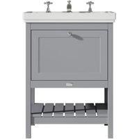 Bayswater Hartleigh Plummett Grey Traditional Freestanding Vanity Unit & 3 Tap Hole Traditional Recessed Basin - 600mm