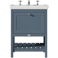 Bayswater Hartleigh Stiffkey Blue Traditional Freestanding Vanity Unit & 3 Tap Hole Traditional Recessed Basin - 600mm