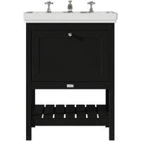 Bayswater Hartleigh Matt Black Traditional Freestanding Vanity Unit & 3 Tap Hole Traditional Recessed Basin - 600mm