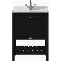 Bayswater Hartleigh Matt Black Traditional Freestanding Vanity Unit & 1 Tap Hole White Marble Top Basin - 600mm