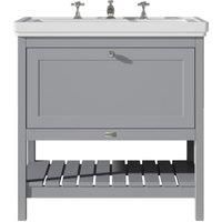 Bayswater Hartleigh Plummett Grey Traditional Freestanding Vanity Unit & 3 Tap Hole Traditional Recessed Basin - 800mm