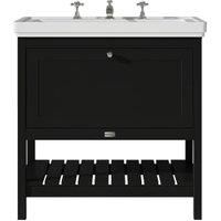 Bayswater Hartleigh Matt Black Traditional Freestanding Vanity Unit & 3 Tap Hole Traditional Recessed Basin - 800mm