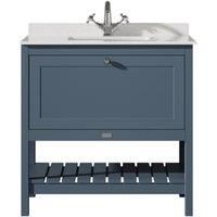 Bayswater Hartleigh Stiffkey Blue Traditional Freestanding Vanity Unit & 1 Tap Hole White Marble Top Basin - 800mm