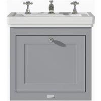 Bayswater Hartleigh Plummett Grey Traditional Wall HUng Vanity Unit & 3 Tap Hole White Recessed Basin - 500mm