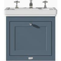 Bayswater Hartleigh Stiffkey Blue Traditional Wall HUng Vanity Unit & 3 Tap Hole White Recessed Basin - 500mm