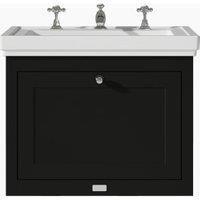 Bayswater Hartleigh Matt Black Traditional Wall Hung Vanity Unit & 3 Tap Hole Traditional Recessed Basin - 600mm