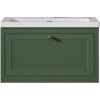 Bayswater Hartleigh Hunter Green Traditional Wall Hung Vanity Unit & 1 Tap Hole Modern Recessed Basin - 800mm