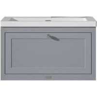Bayswater Hartleigh Plummett Grey Traditional Wall Hung Vanity Unit & 1 Tap Hole Modern Recessed Basin - 800mm