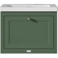 Bayswater Hartleigh Hunter Green Traditional Wall Hung Vanity Unit & 1 Tap Hole Modern Recessed Basin - 600mm