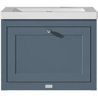 Bayswater Hartleigh Stiffkey Blue Traditional Wall Hung Vanity Unit & 1 Tap Hole Modern Recessed Basin - 600mm