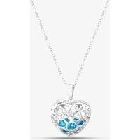 Silver Blue Cubic Zirconia Caged Heart Pendant Necklace SP01420S