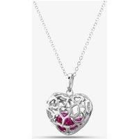 Silver Pink Red Cubic Zirconia Caged Heart Pendant Necklace SP01420R