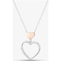 Silver Rose Gold Plated Two Heart Drop Pendant Necklace SPD0620A