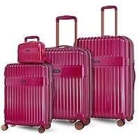Rock Selene Set of 4 Hard Shell Suitcases in Pink - Elegant Design, 360 Swivel-Wheels, Telescopic Handle, Metallic Finish, Copper Accents & TSA Combination Lock - Small, Medium, Large & Vanity