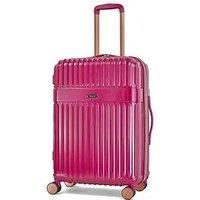 Rock Selene Medium Expandable Hard Shell Hold Suitcase in Pink - Elegant Design, 360 Swivel-Wheels, Telescopic Handle, Metallic Finish, Copper Accents & TSA Combination Lock - 66x45x31cm 3.9KG