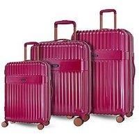 Rock Selene Set of 3 Hard Shell Suitcases in Pink - Elegant Design, 360 Swivel-Wheels, Telescopic Handle, Metallic Finish with Copper Accents & TSA Combination Lock - Small, Medium & Large