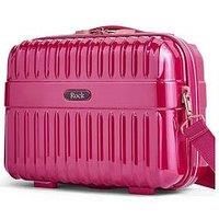 Rock Selene Vanity Hard Shell Vanity Case in Pink - Elegant Design, Removable Shoulder & Suitcase Handle Strap, Metallic Finish with Copper Accents & Lockable Zips - 29x36x19cm 1.2KG