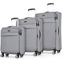 Rock Harper Set of 3 Soft Shell Suitcases in Grey - Lightweight, Sleek & Minimalist Design - Telescopic Handle, 360 Swivel-Wheels & TSA Combination Lock - Includes Small, Medium & Large