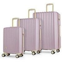 Rock Primrose Set of 3 Hard Shell Suitcases in Purple - Lightweight & Stylish Design, 360 Swivel-Wheels & TSA Combination Lock - Small, Medium, Large