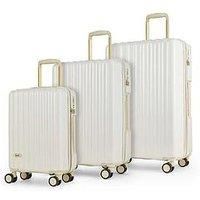 Rock Primrose Set of 3 Hard Shell Suitcases in Cream - Lightweight & Stylish Design, 360 Swivel-Wheels & TSA Combination Lock - Small, Medium, Large