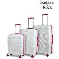 Rock Love Island Suitcase Set of 3 in White with Pink - Hard Shell Cases for Style Seekers & Travel Lovers - Lightweight & Durable, 360 Swivel Wheels & Telescopic Handle - Small, Medium & Large